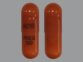 Pill A010 PREG 100 Orange Capsule/Oblong is Pregabalin
