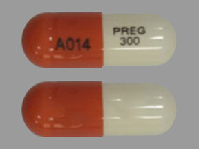 Pill A014 PREG 300 Orange & White Capsule/Oblong is Pregabalin