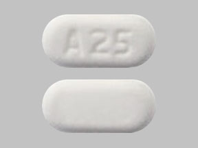 Pill A25 White Capsule/Oblong is Ezetimibe