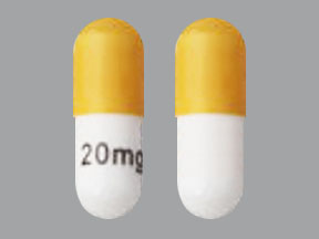 Pill 20 mg Yellow & White Capsule-shape is Temozolomide