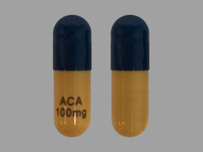 Pill ACA 100 mg Blue & Yellow Capsule-shape is Calquence