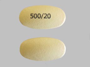 Pill 500/20 Yellow Oval is Esomeprazole Magnesium and Naproxen Delayed Release