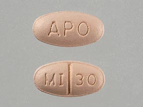 Pill APO MI 30 Pink Elliptical/Oval is Mirtazapine
