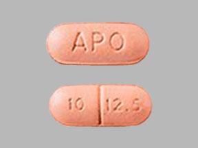 Pill APO 10 12.5 Peach Oval is Hydrochlorothiazide and Quinapril Hydrochloride