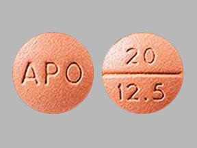 Pill APO 20 12.5 Peach Round is Hydrochlorothiazide and Quinapril Hydrochloride