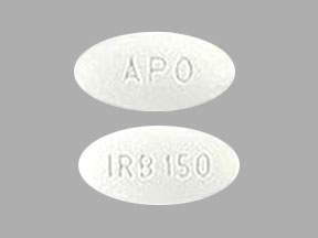 Pill APO IRB 150 White Elliptical/Oval is Irbesartan