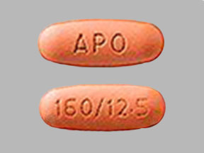 Pill APO 160/12.5 Red Capsule/Oblong is Hydrochlorothiazide and Valsartan