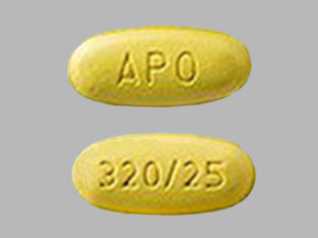 Pill APO 320/25 Yellow Elliptical/Oval is Hydrochlorothiazide and Valsartan