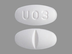 Pill U03 White Elliptical/Oval is Acetaminophen and Hydrocodone Bitartrate