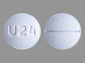 Pill U24 Blue Round is Oxycodone Hydrochloride