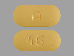 Pill A 46 Yellow Capsule/Oblong is Glyburide and Metformin Hydrochloride