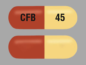Pill CFB 45 Orange & Yellow Capsule/Oblong is Fenofibric Acid Delayed-Release