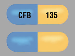 Pill CFB 135 Blue & Yellow Capsule/Oblong is Fenofibric Acid Delayed-Release