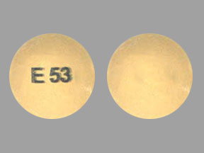 Pill E 53 Yellow Round is Quetiapine Fumarate