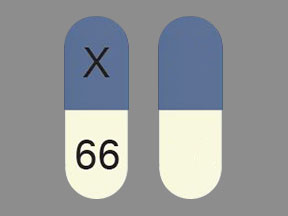 Pill X 66 Blue & White Capsule/Oblong is Ziprasidone Hydrochloride