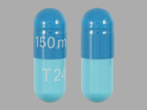 Pill 150 mg T24 Blue Capsule/Oblong is Atazanavir Sulfate