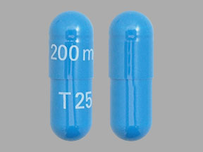 Pill 200 mg T25 Blue Capsule/Oblong is Atazanavir Sulfate