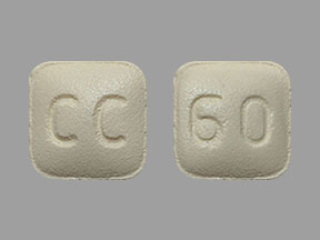 Pill CC 60 Yellow Four-sided is Famotidine