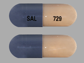 Pill SAL 729 Gray Capsule/Oblong is Vancomycin Hydrochloride