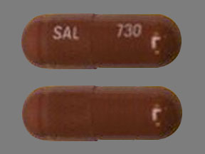 Pill SAL 730 Brown Capsule/Oblong is Vancomycin Hydrochloride