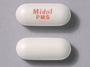 Pill Midol PMS White Capsule/Oblong is Midol PMS Maximum Strength