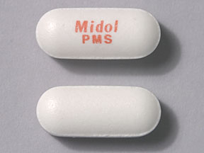 Midol pms maximum strength acetaminophen 500 mg / pamabrom 25 mg / pyrilamine maleate 15 mg Midol PMS