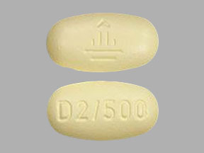 Pill D2/500 Logo is Jentadueto linagliptin 2.5 mg / metformin hydrochloride 500 mg