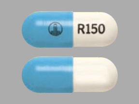 Pill Logo R150 Blue & White Capsule/Oblong is Pradaxa