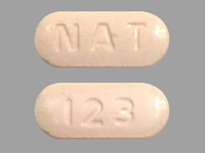 Pill NAT 123 Pink Capsule/Oblong is Rizatriptan Benzoate
