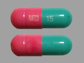 Pill NATCO 15 Green & Pink Capsule/Oblong is Lansoprazole Delayed-Release