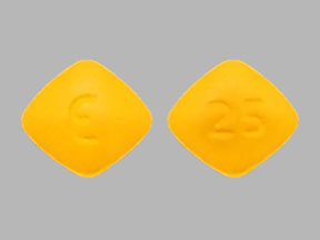 Pill E 25 Yellow Four-sided is Eplerenone