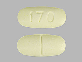 Pill 170 Yellow Elliptical/Oval is Acetaminophen and Hydrocodone Bitartrate