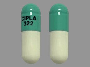 Pill CIPLA 322 Green & White Capsule-shape is Dimethyl Fumarate Delayed-Release