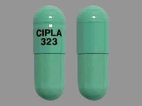 Pill CIPLA 323 Green Capsule/Oblong is Dimethyl Fumarate Delayed-Release