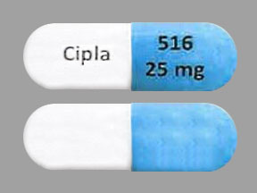 Pill Cipla 516 25 mg Blue & White Capsule-shape is Cyclophosphamide