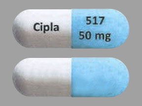 Pill Cipla 517 50 MG Blue & White Capsule-shape is Cyclophosphamide