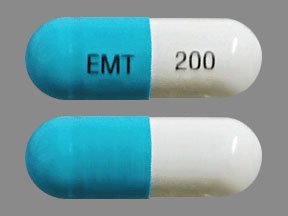 Pill EMT 200 Blue & White Capsule-shape is Emtricitabine