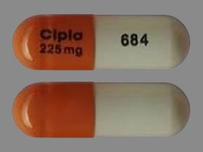 Pill Cipla 225 mg 684 Orange & White Capsule-shape is Pregabalin