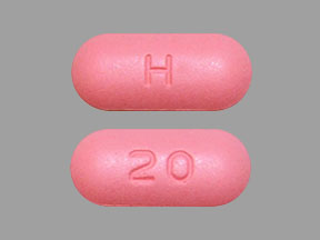 Pill H 20 Red Capsule/Oblong is Simvastatin