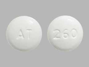 Pill AT 260 White Round is Methylphenidate Hydrochloride (Chewable)