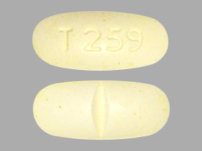 Pill T 259 Yellow Capsule/Oblong is Acetaminophen and Hydrocodone Bitartrate