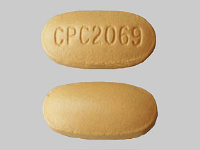 Pill CPC2069 Tan Elliptical/Oval is Prenatal Low Iron