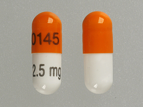 Pill 0145 2.5 mg Orange & White Capsule/Oblong is Ramipril