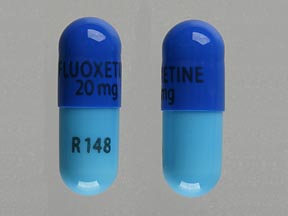 Pill FLUOXETINE 20mg R148 Blue Capsule/Oblong is Fluoxetine Hydrochloride