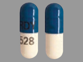 Pill RDY 528 Blue & White Capsule/Oblong is Atomoxetine Hydrochloride