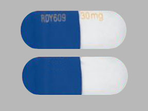 Pill RDY609 30mg Blue & White Capsule/Oblong is Duloxetine Hydrochloride Delayed-Release