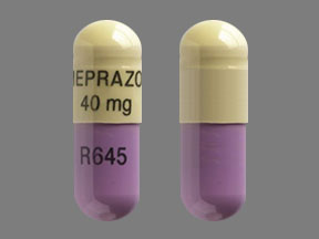 Pill OMEPRAZOLE 40 mg R645 Yellow Capsule-shape is Omeprazole Delayed-Release