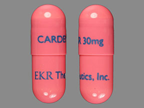 Pill CARDENE SR 30 mg EKR Therapeutics, Inc. Pink Capsule/Oblong is Cardene SR