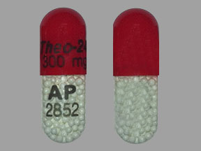 Pill Theo-24 300 mg AP 2852 Red Capsule-shape is Theo-24
