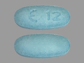 Pill E 12 Blue Elliptical/Oval is Meclizine Hydrochloride